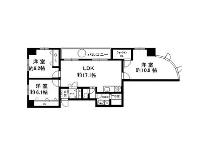 古泉ビル あすなろ六甲(3LDK/8階)の間取り写真