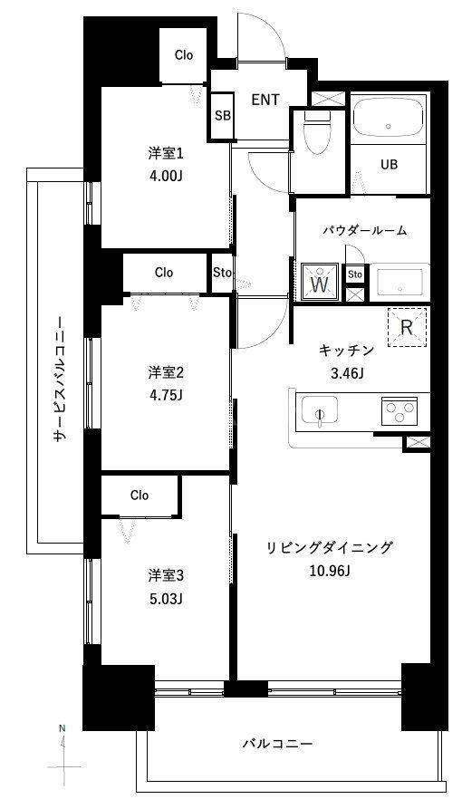 アーバンパーク谷在家(3LDK/9階)の間取り写真