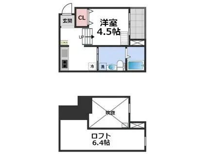 LUNA北巽STAルナキタタツミステーション(1K/2階)の間取り写真