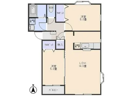 第二MHハウスH棟(2LDK/1階)の間取り写真