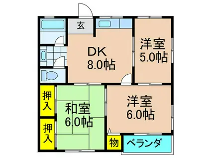 日晴ハイツB棟(3DK/1階)の間取り写真