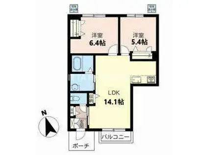 シャーメゾン江本(2LDK/1階)の間取り写真