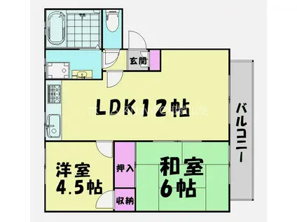 グランドヒル岸宮(2LDK/1階)の間取り写真
