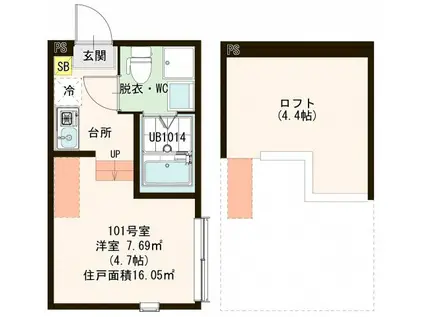 ハーモニーテラス六町(ワンルーム/1階)の間取り写真
