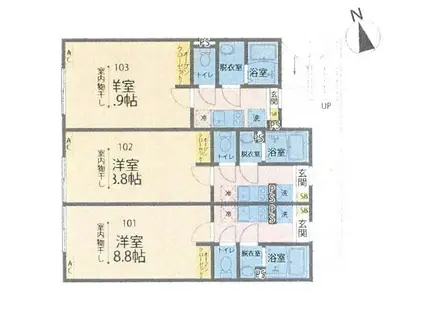 カインドネス大和桜ヶ丘Ⅱ(1K/2階)の間取り写真