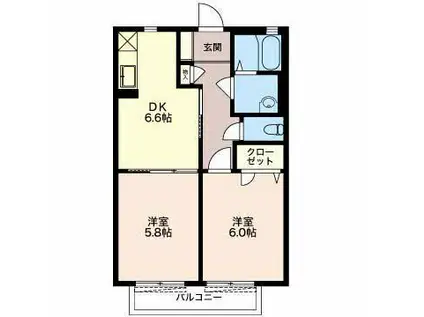 サニーユアーズ・FK B棟(2DK/2階)の間取り写真