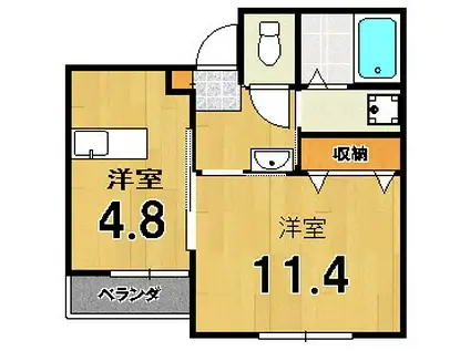 太秦辻ケ本町マンション(1DK/2階)の間取り写真