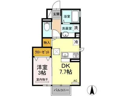 ラ・シエル(1DK/1階)の間取り写真