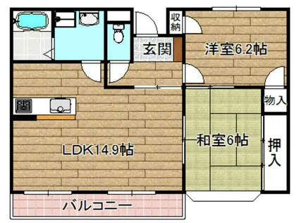 サンライズ高槻(2LDK/2階)の間取り写真