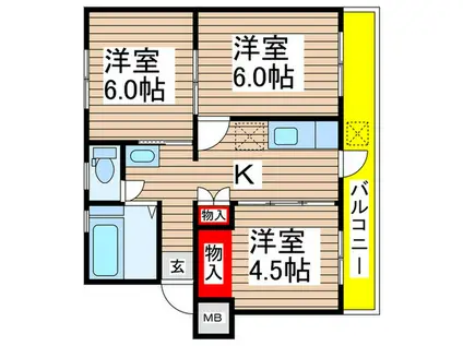 稲毛団地13棟(3K/1階)の間取り写真