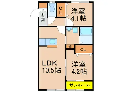 PASSO B棟(2LDK/1階)の間取り写真