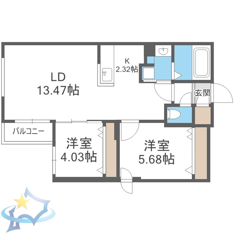SーRESIDENCE琴似本通AVANTA(2LDK/4階)の間取り写真