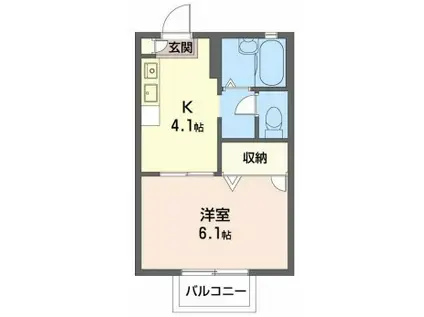 オークタウン書写 D棟(1K/2階)の間取り写真