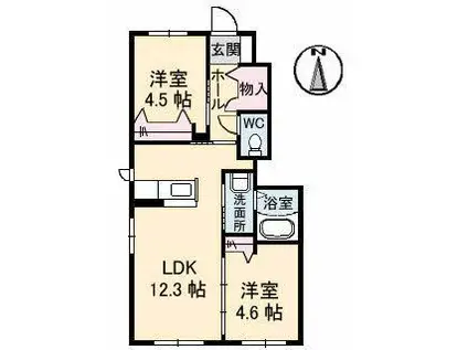 ウィステリア(2LDK/1階)の間取り写真