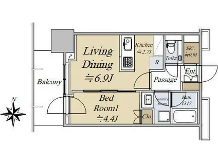 大崎駅西口F南地区市街地再開発(1LDK/8階)の間取り写真