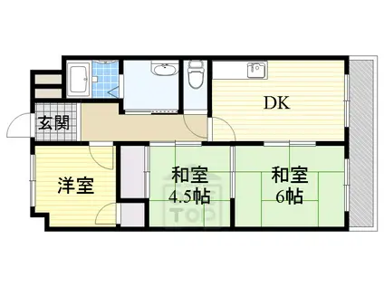 AURORA COURT緑地公園(3DK/2階)の間取り写真