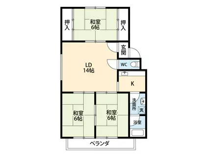 百石マンション2号館(3LDK/3階)の間取り写真