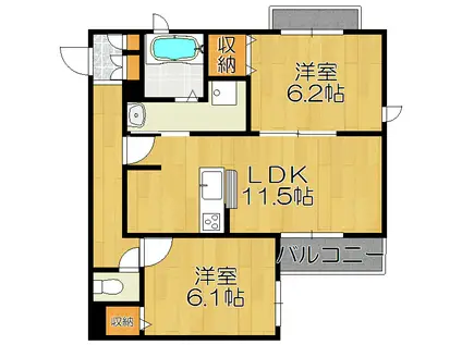 SHAMAISON MIYO東園田(2LDK/3階)の間取り写真