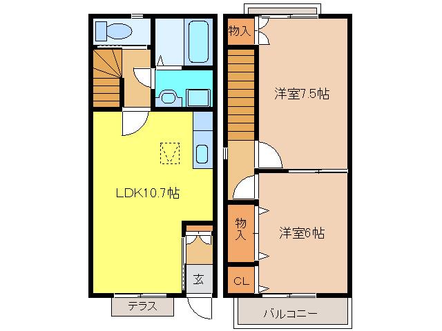 プラッサムコート小郷B(2LDK/1階)の間取り写真