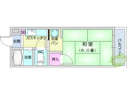 八木山グランドハイツ(1K/3階)の間取り写真