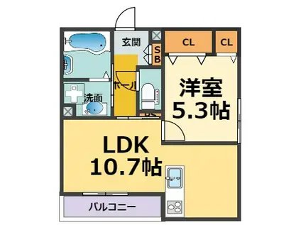 フィオーレ(1LDK/3階)の間取り写真