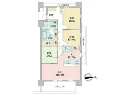 WILLDO黒川(3LDK/10階)の間取り写真