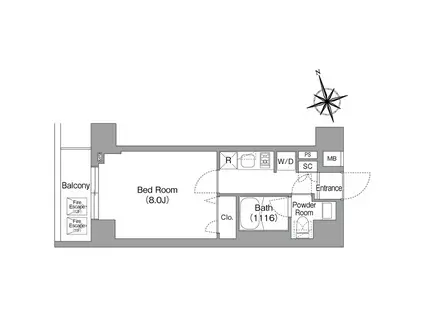 コンフォリア・リヴ八丁堀(1K/12階)の間取り写真