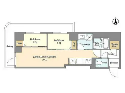 ドゥーエ尾久(2LDK/6階)の間取り写真