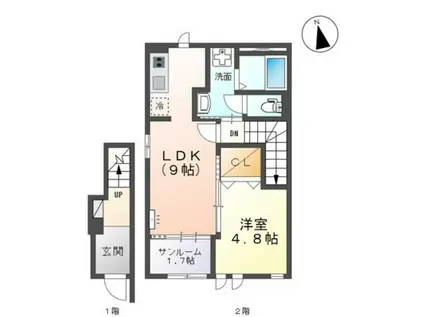 カナロアV(1LDK/2階)の間取り写真