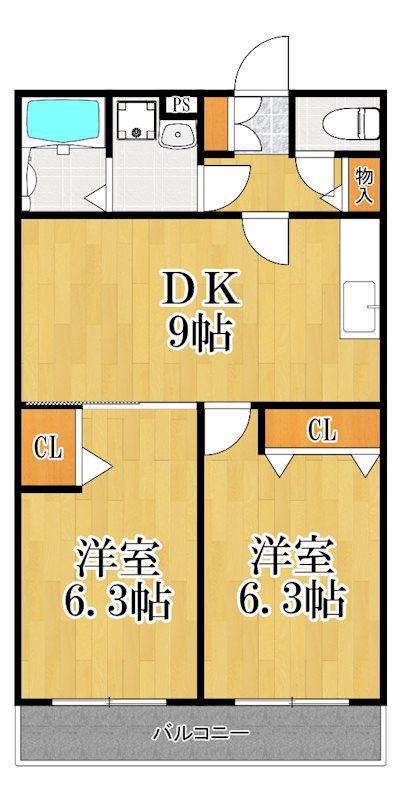 プラッツ(2DK/3階)の間取り写真