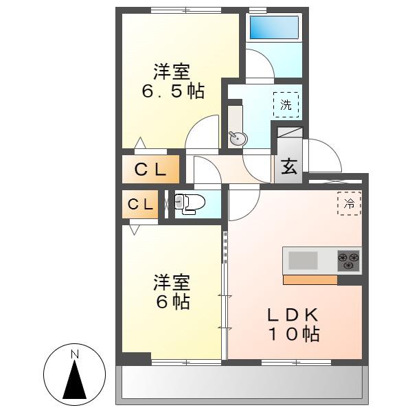 CUOREZUKAII(2LDK/2階)の間取り写真