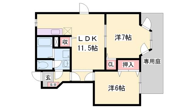 ピュールメゾン(2LDK/1階)の間取り写真