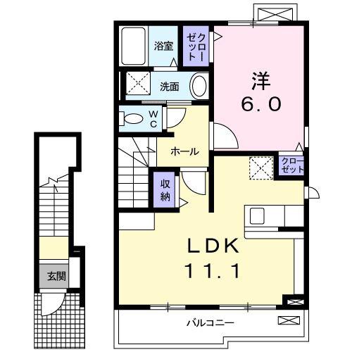 アヴェニ-ル(1LDK/2階)の間取り写真