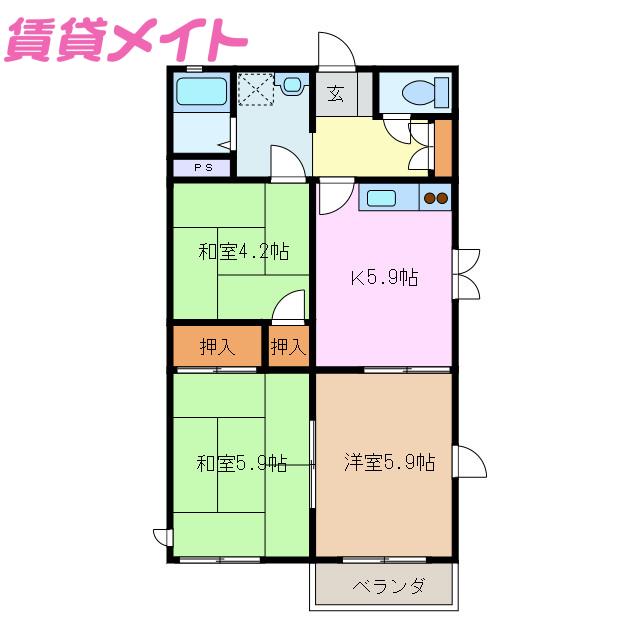 グランシャリオC棟(3K/2階)の間取り写真
