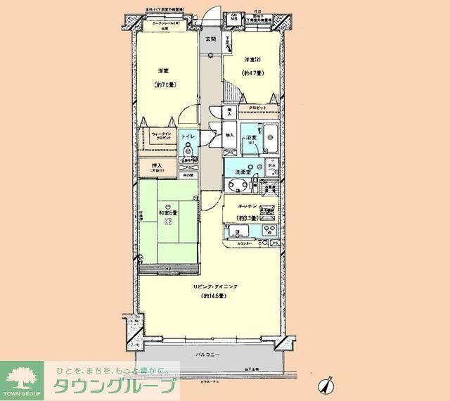 中央林間ガーデニア(3LDK/1階)の間取り写真