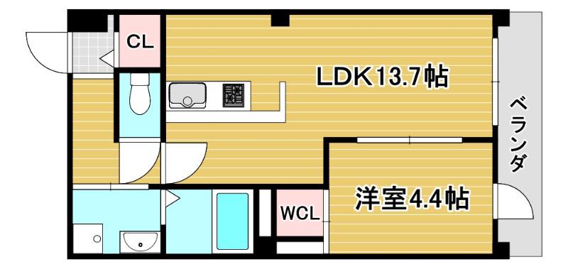 サンティエ福島吉野(1LDK/4階)の間取り写真