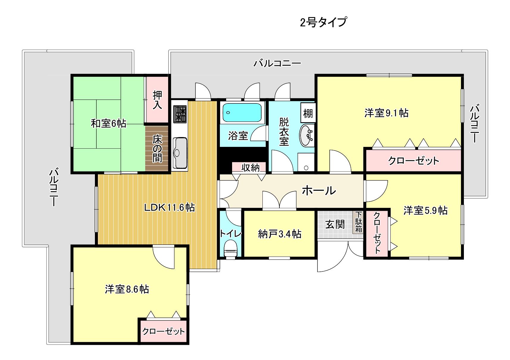 アーバンコート別府(4SLDK/2階)の間取り写真