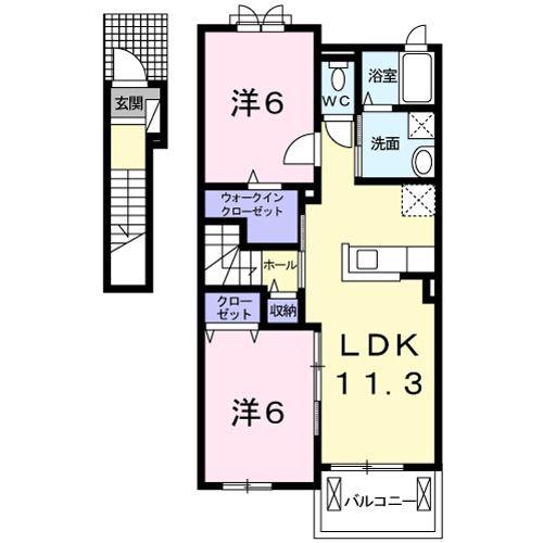 コリーヌ東坂部A(2LDK/2階)の間取り写真