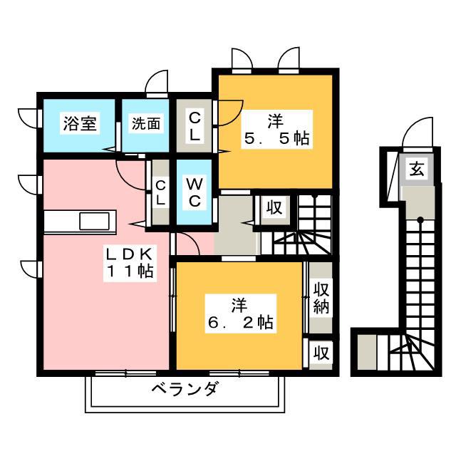クレメントハイムII(2LDK/2階)の間取り写真