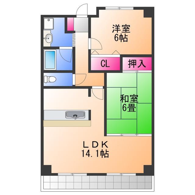 ロイヤルヴェール山下(2LDK/6階)の間取り写真