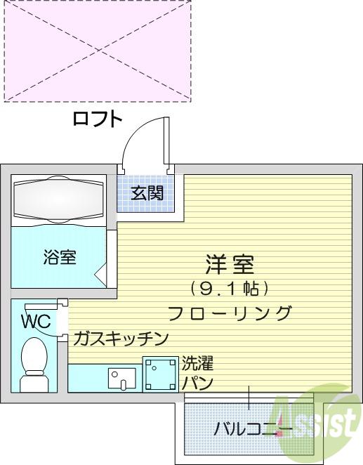 コートリバーサイド(ワンルーム/1階)の間取り写真