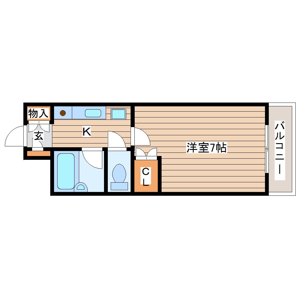 ダイアパレスヒルズ台原(1K/2階)の間取り写真