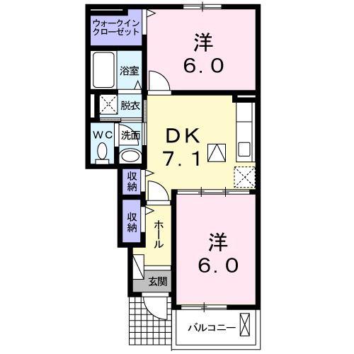 カーサ下五井(2DK/1階)の間取り写真