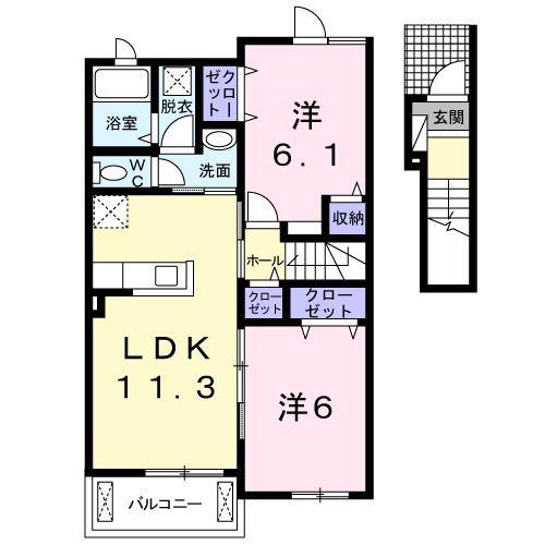 シルバーグラスD(2LDK/2階)の間取り写真