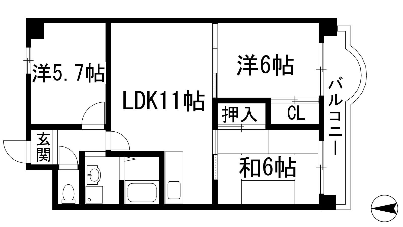 エレガンス村上(3LDK/4階)の間取り写真