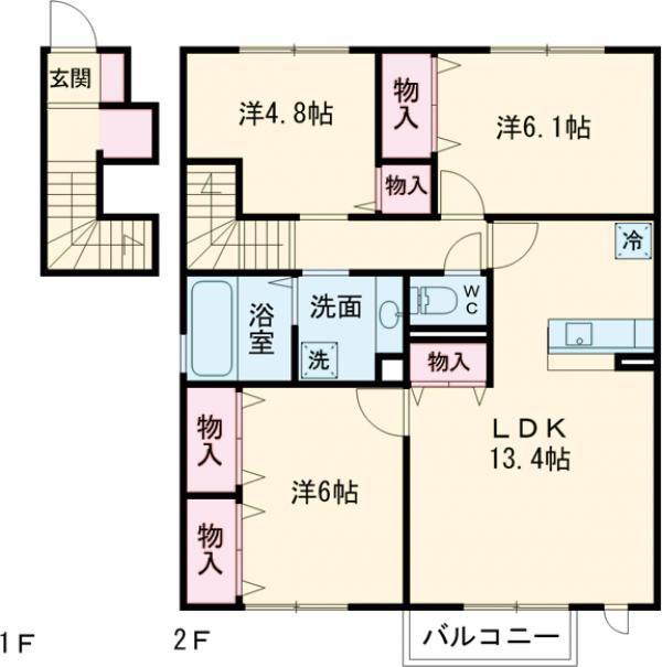 庵 弐番館(3LDK/2階)の間取り写真