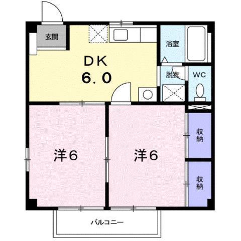 ニューシティコスモス(2DK/2階)の間取り写真