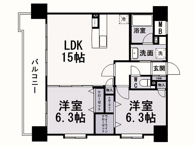 グランヒルズ行橋(2LDK/5階)の間取り写真