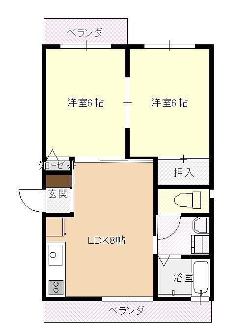 シティハイム DREAM&HAPPY(2DK/1階)の間取り写真