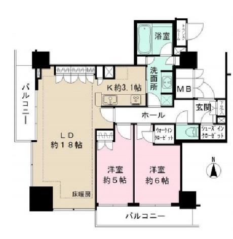 品川タワーフェイス(2LDK/26階)の間取り写真